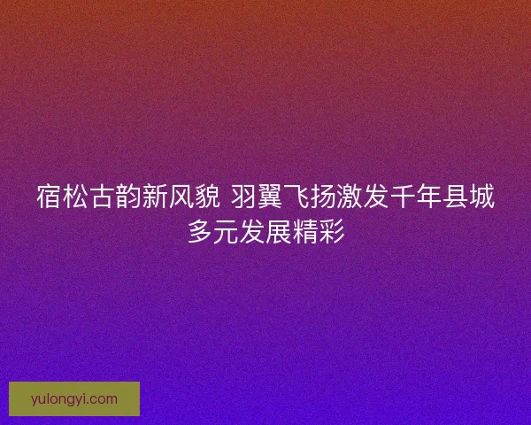 宿松古韵新风貌 羽翼飞扬激发千年县城多元发展精彩 宿松古韵新风貌 羽翼飞扬激发千年县城多元发展精彩